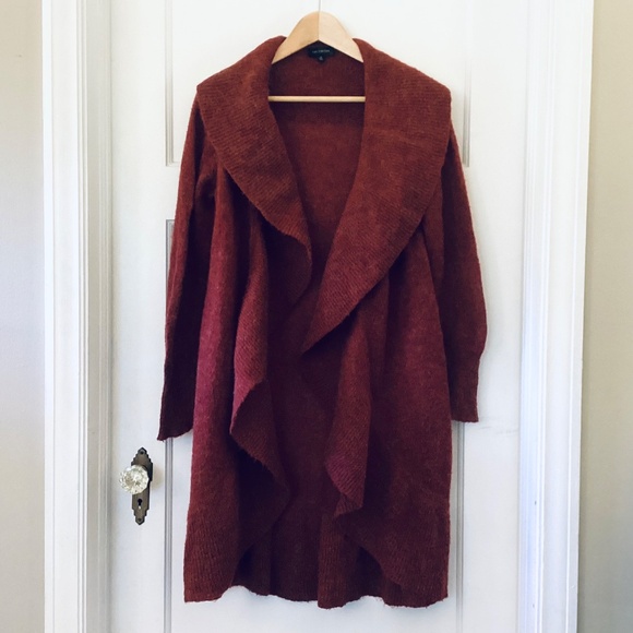 The Limited Rust Red Open-front shawl collar Ruffled Cardigan Alpaca blend M - Picture 9 of 9